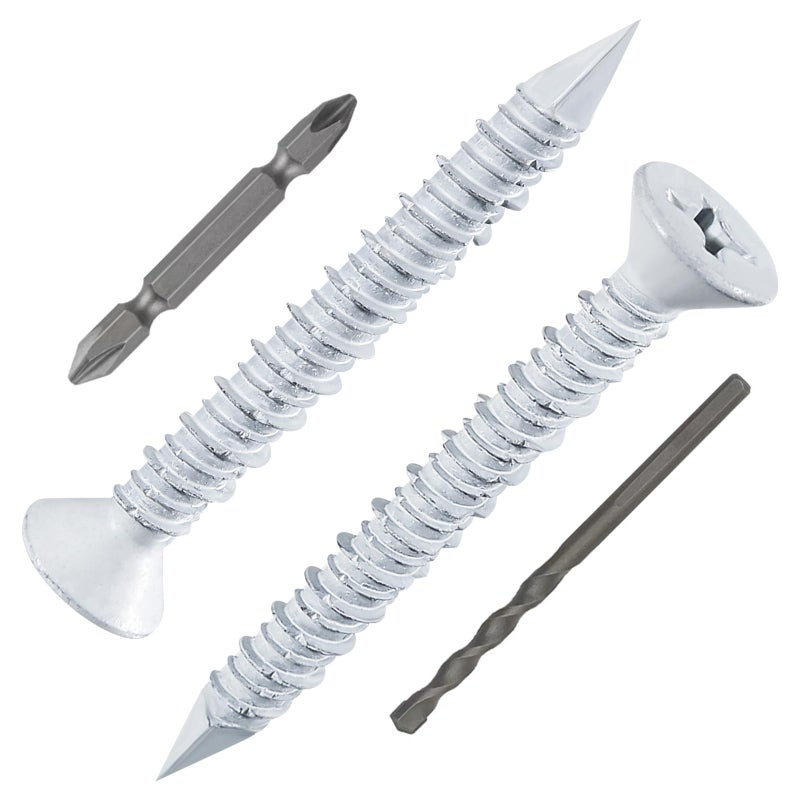 WenSilon(30 PCS) 1/4"" x1-3/4 White Concrete Screw Anchor White Flat Head for Anchoring to Masonry, Block or Brick Stucco - Image 1